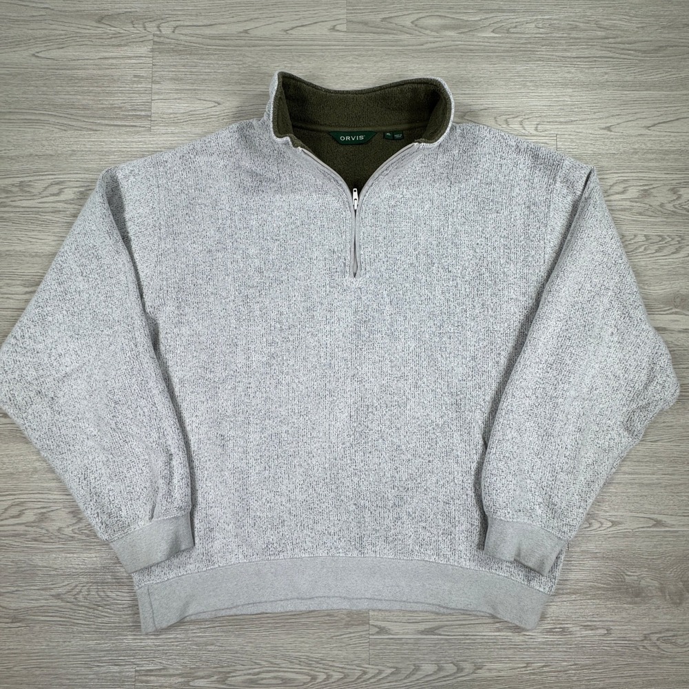 Orvis Mens Pullover‎ Quarter Zip Sweatshirt Gray XL Long Sleeve Cotton Blend